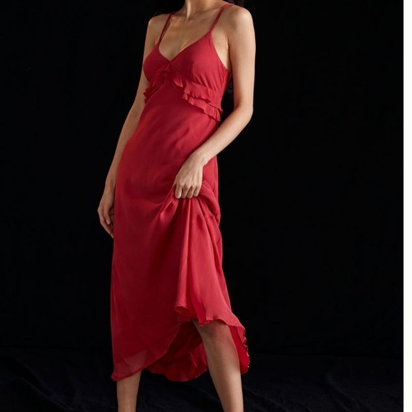 Anthropologie Dresses Anthropologie Ruffled Slip Midi Dress Poshmark